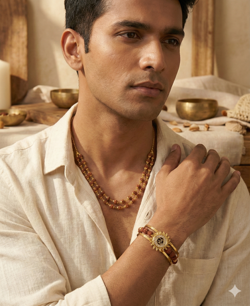 Divine Rudraksha & Sun Om Jewelry Set (Gold Plated)