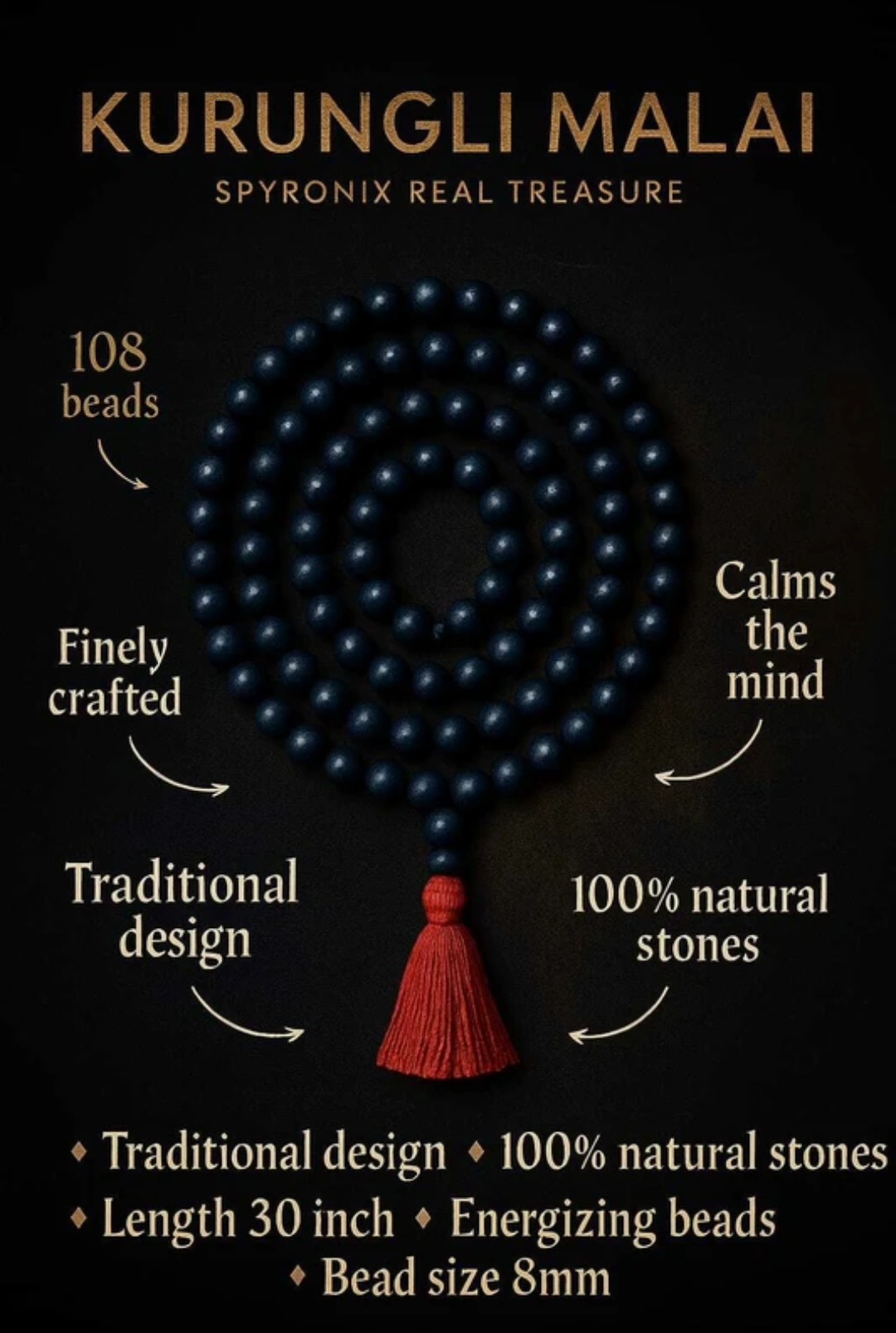 Original Black Hakik Mala –  for Meditation, Japa & Protection