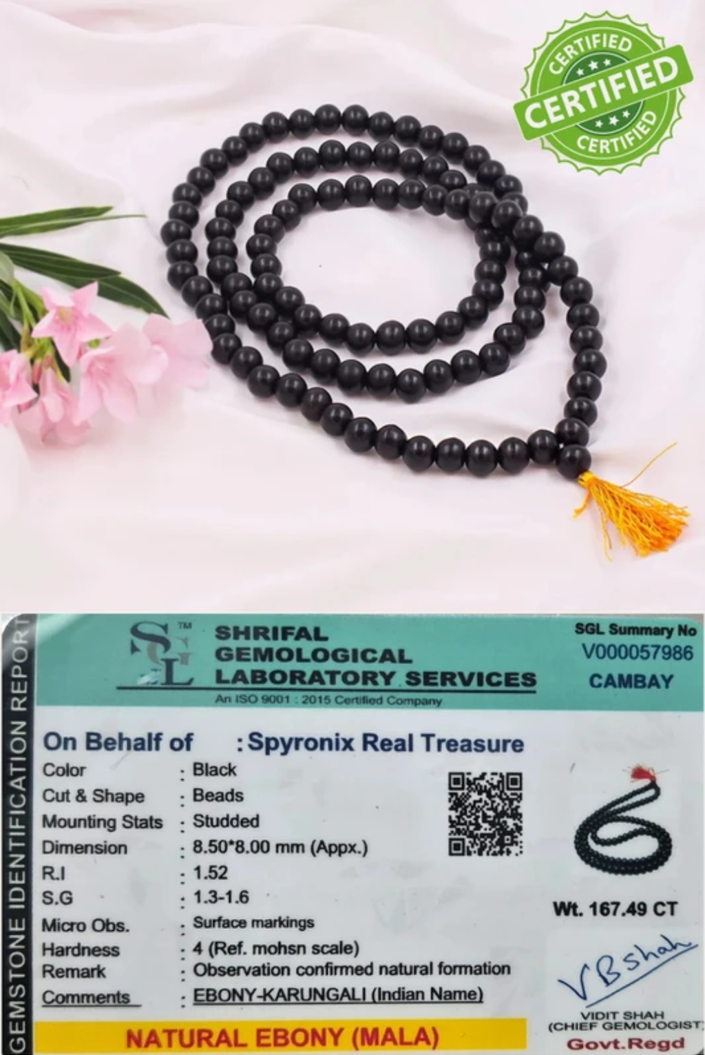 Original Black Hakik Mala –  for Meditation, Japa & Protection