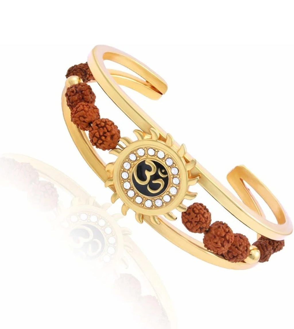 Divine Rudraksha & Sun Om Jewelry Set (Gold Plated)